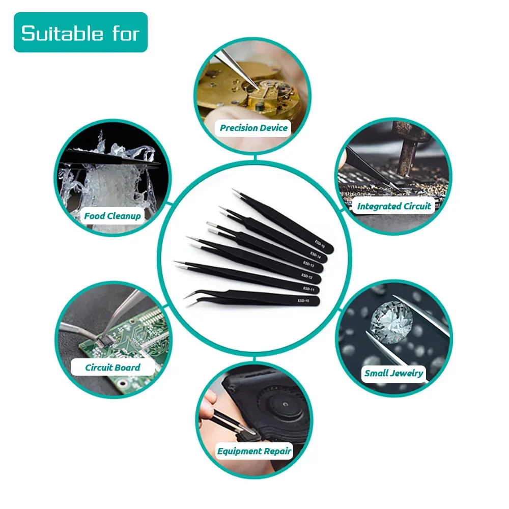6pcs Precision Tweezers Set ES - Diy Electronics Soldering Kit recensione e prezzo